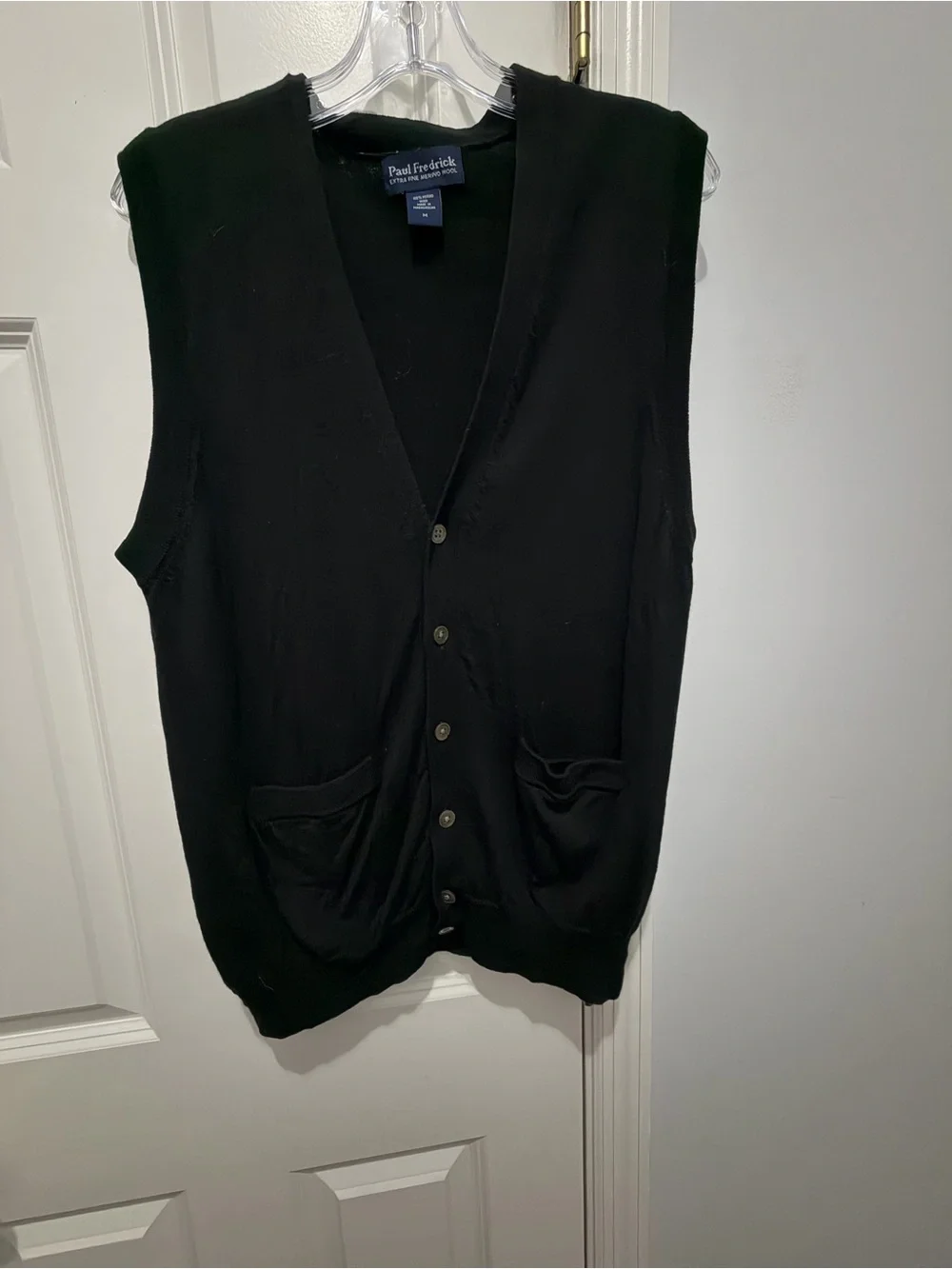 Paul Fredrick Black V-Neck Button Cardigan Vest size m